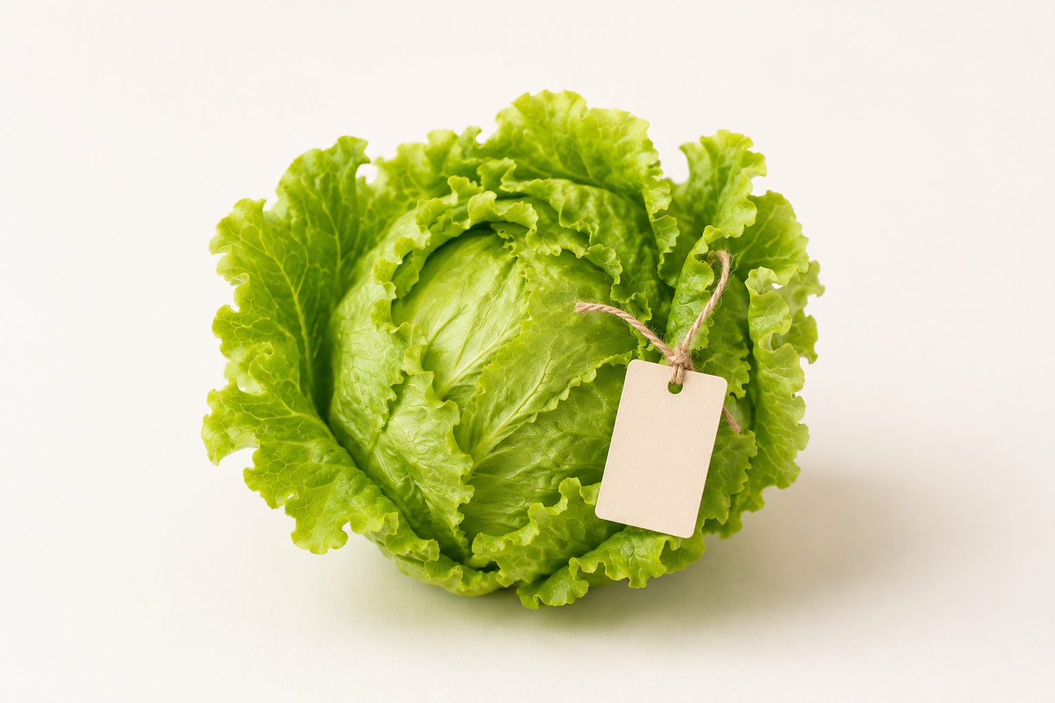 値札の付いたレタス1玉。販価がわずかに下がるだけで採算に必要な規模が数十倍に膨らむことを示す